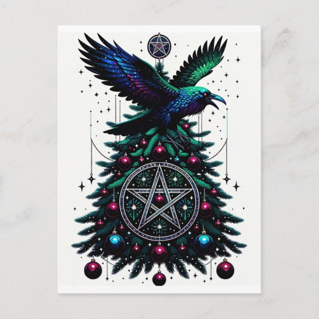 Gotische Weihnachten/Weihnachten Raven und Pentagr Postkarte (Vorderseite)