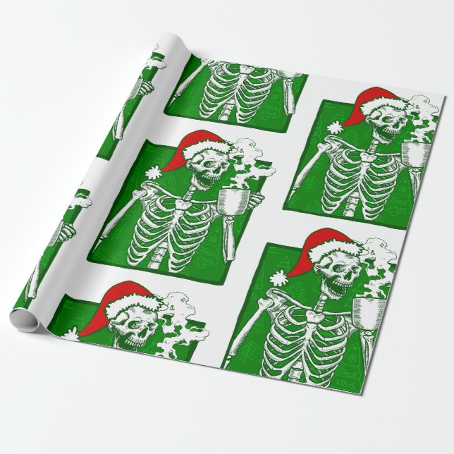 gotische Weihnachtskaffee Skelett Horror Geschenkpapier (Ungerollt)