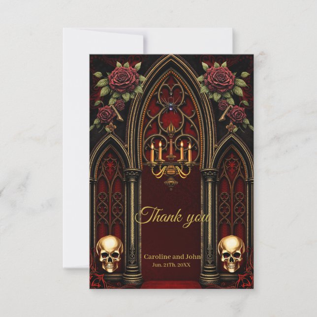 Gotischer Bogengang mit Skulls. Dankeskarte (Vorderseite)