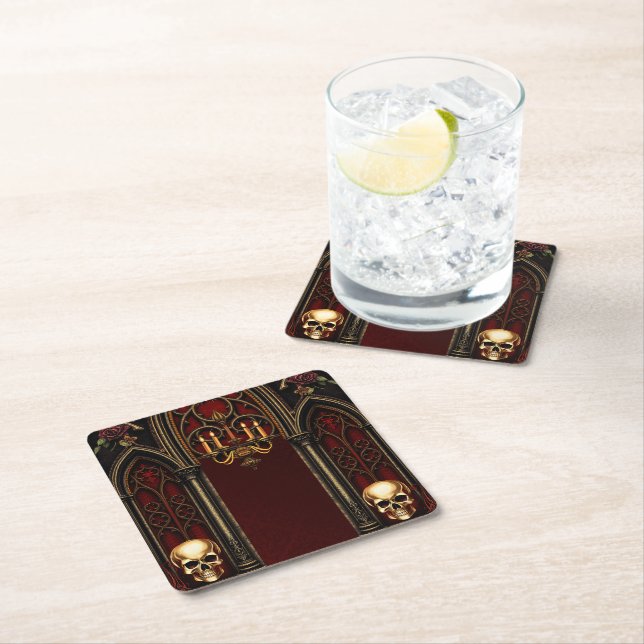 Gotischer Bogengang mit Skulls. Rechteckiger Pappuntersetzer (Vor Ort)