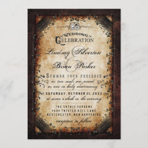Gotischer Brown Skeleton Hochzeit Halloweens Einladung