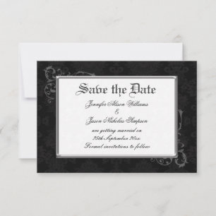 Gotischer Damast Save-the-Date in Schwarz & Weiß Save The Date