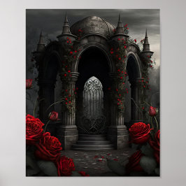 Gotischer Friedhof Rose Garten mit Rot und Schwarz Poster