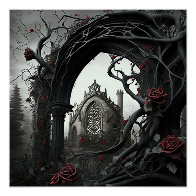 Gotischer Friedhof Rose Garten Poster (Vorderseite)