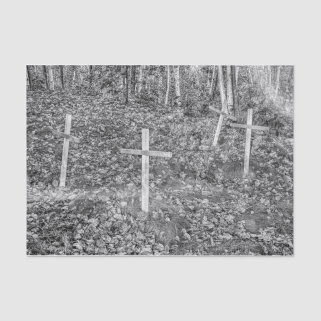 Gotischer Friedhof überquert Vintag Schwarz-Weiß Seidenpapier (Vorderseite)