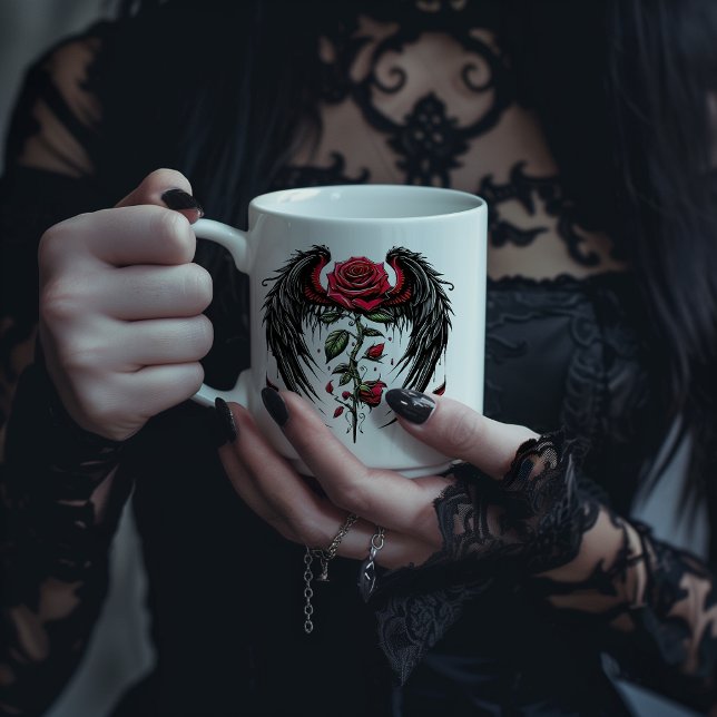 Gotischer geflügelter rote Rose Jumbo-Tasse (Von Creator hochgeladen)