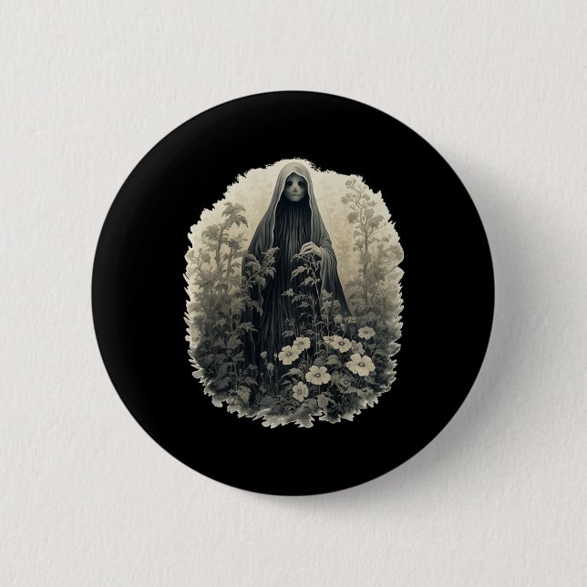 Gotischer Geist im Wald Vintager Blumengast Ha Button (Vorderseite)