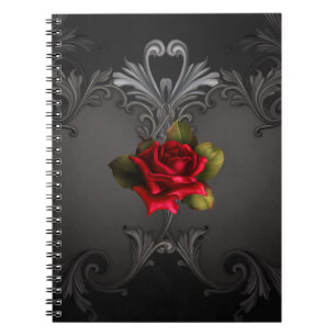 Gotischer Glamour Rote Rose Schwarzer Ornament Gla Notizblock