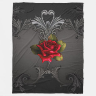 Gotischer Glamour Rote Rose Schwarzer Ornamental G Fleecedecke