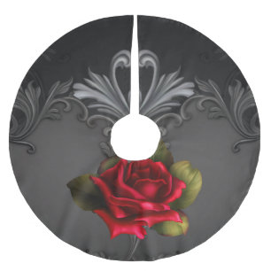 Gotischer Glamour Rote Rose Schwarzer Ornamental G Polyester Weihnachtsbaumdecke