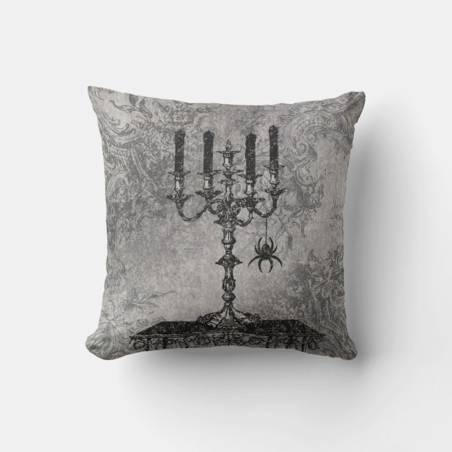Gotischer Kerzenständer mit Spinne, Halloween Kissen (Vorderseite)