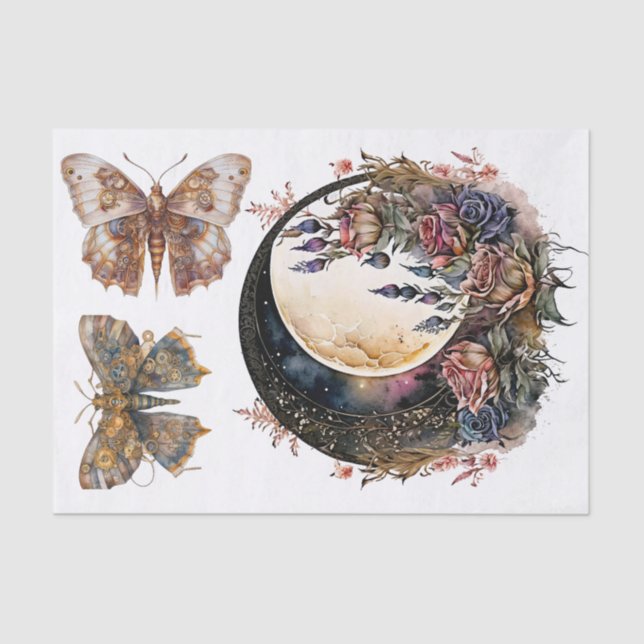 Gotischer Mond und Steampunk Art Decoupage Seidenpapier (Vorderseite)