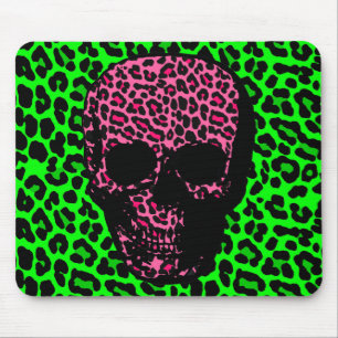 Gotischer Punkschädel-Grün-Rosa-Leopard-Druck Mousepad