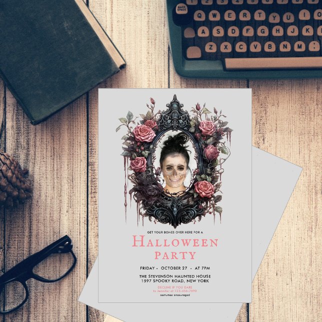 Gotischer Rahmen mit Rose und eigenem lustigem Fot Einladung (Von Creator hochgeladen)