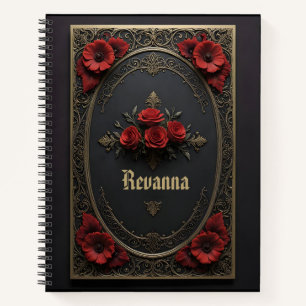 Gotischer Rahmen mit roten Blumen Notizbuch