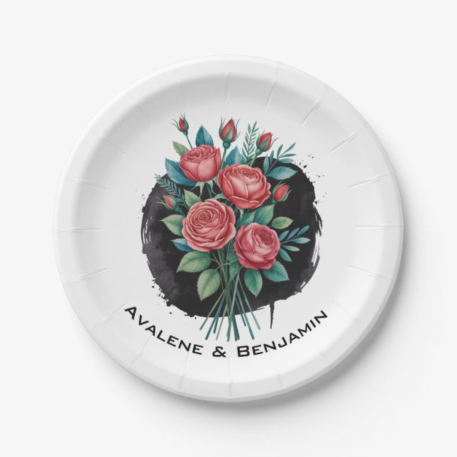 Gotischer Rosen-Hochzeitsrahmen Pappteller (Vorderseite)