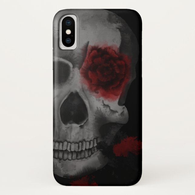 Gotischer Schädel und lebendige Rote Rosen Case-Mate iPhone Hülle (Rückseite)