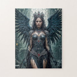 Gotischer Schwarzer Engel in der antiken Halle Puzzle