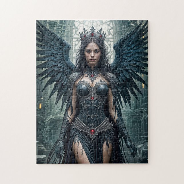 Gotischer Schwarzer Engel in der antiken Halle Puzzle (Vertikal)