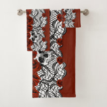 Gotischer Stil, schwarze Spitzen, Skulls und rote 