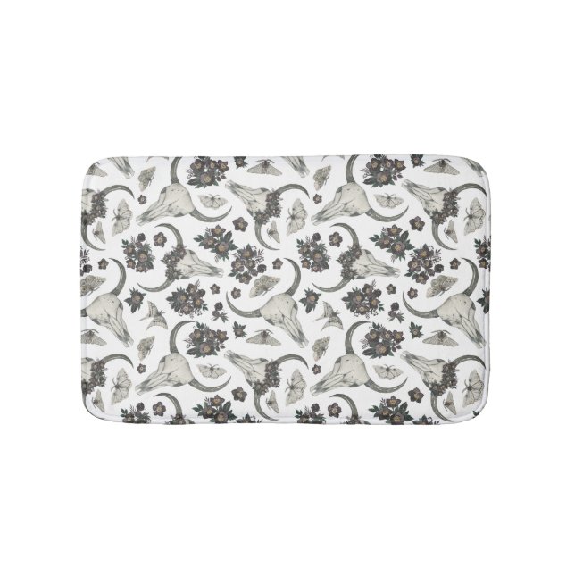 Gotischer Tierschädel mit Blumenmuster Badematte (Vorderseite)