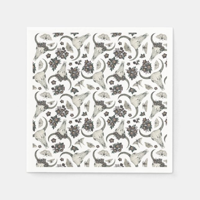 Gotischer Tierschädel mit Blumenmuster Serviette (Vorderseite)