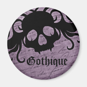 gotischer Totenkopf mit schwarzem und violett Magnet