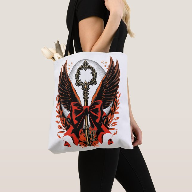 Gotischer Velvet-Bow-Schlüssel mit Flügeln & Mond (Von Nahem)