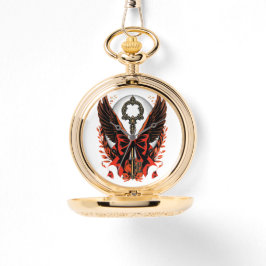 Gotischer Velvet-Bow-Schlüssel mit Flügeln & Mond Armbanduhr