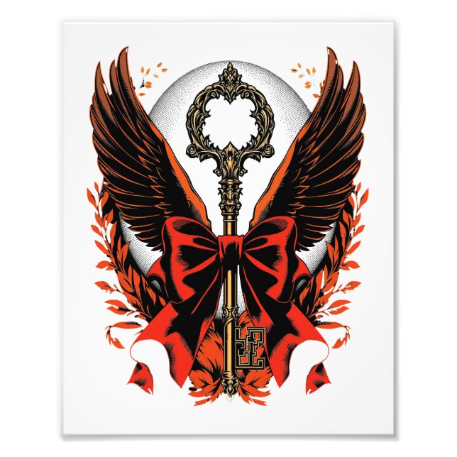 Gotischer Velvet-Bow-Schlüssel mit Flügeln & Mond Fotodruck (Vorne)