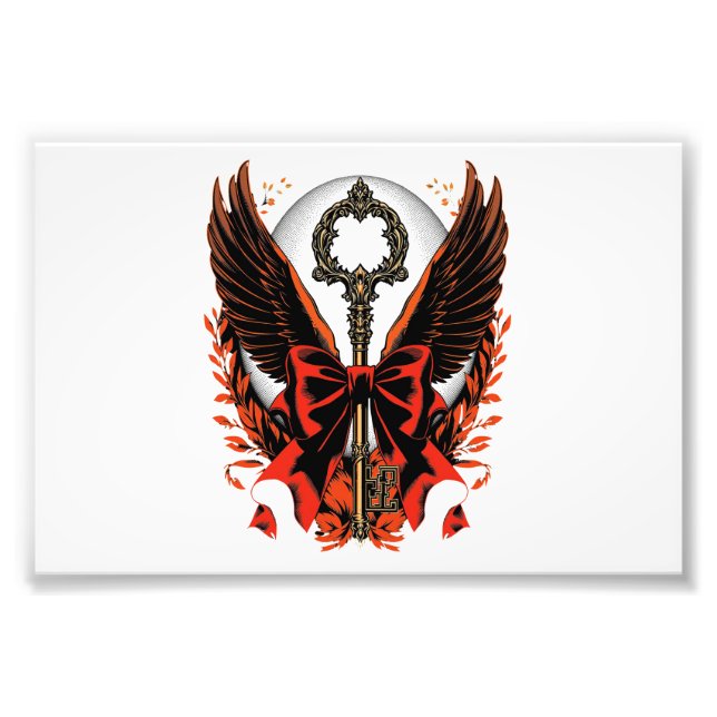 Gotischer Velvet-Bow-Schlüssel mit Flügeln & Mond Fotodruck (Vorne)