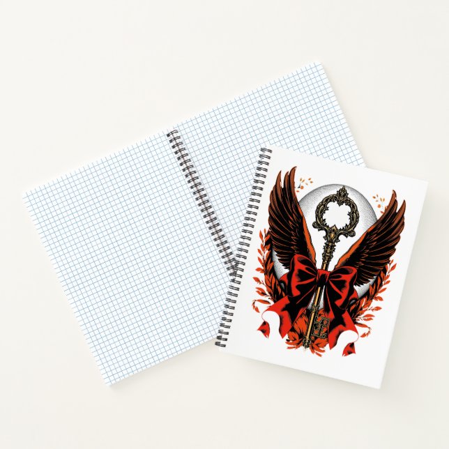 Gotischer Velvet-Bow-Schlüssel mit Flügeln & Mond Notizbuch (Innenseite)