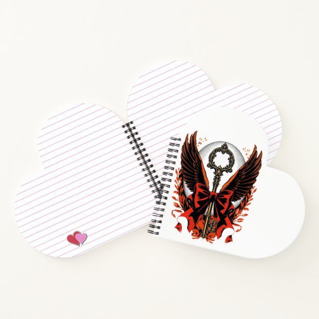 Gotischer Velvet-Bow-Schlüssel mit Flügeln & Mond Notizbuch (Innenseite)