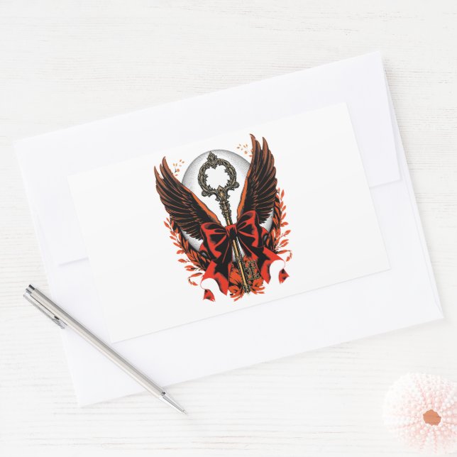 Gotischer Velvet-Bow-Schlüssel mit Flügeln & Mond Rechteckiger Aufkleber (Umschlag)