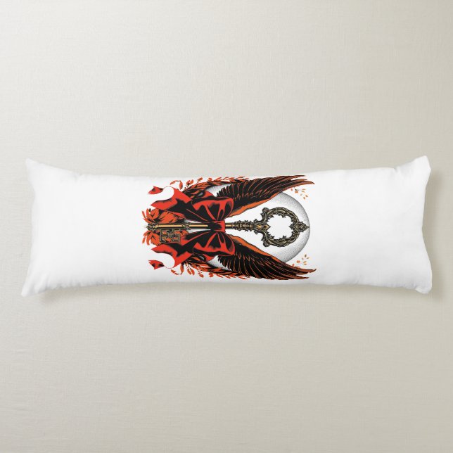 Gotischer Velvet-Bow-Schlüssel mit Flügeln & Mond Seitenschläferkissen (Vorderseite)