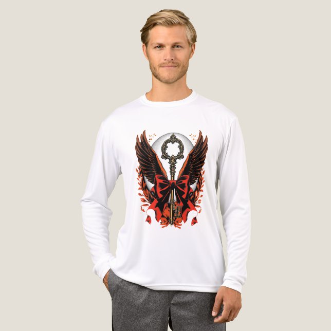 Gotischer Velvet-Bow-Schlüssel mit Flügeln & Mond Tri-Blend Shirt (Vorderseite komplett)