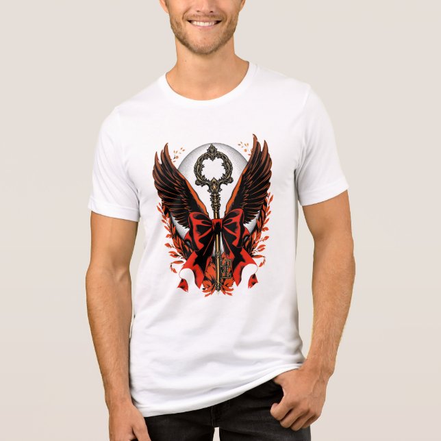 Gotischer Velvet-Bow-Schlüssel mit Flügeln & Mond Tri-Blend Shirt (Vorderseite)