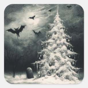 Gotischer Weihnachtsbaum mit Spooky Bats Horror Quadratischer Aufkleber