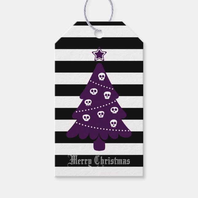 Gotischer Weihnachtsbaum mit Streifen Geschenkanhänger (Vorderseite)