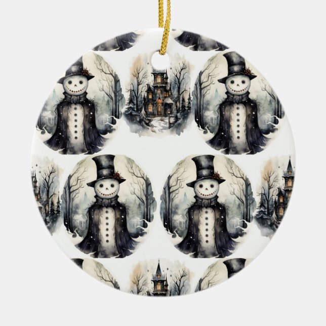 Gotischer Winterschneemann Keramik Ornament (Vorne)