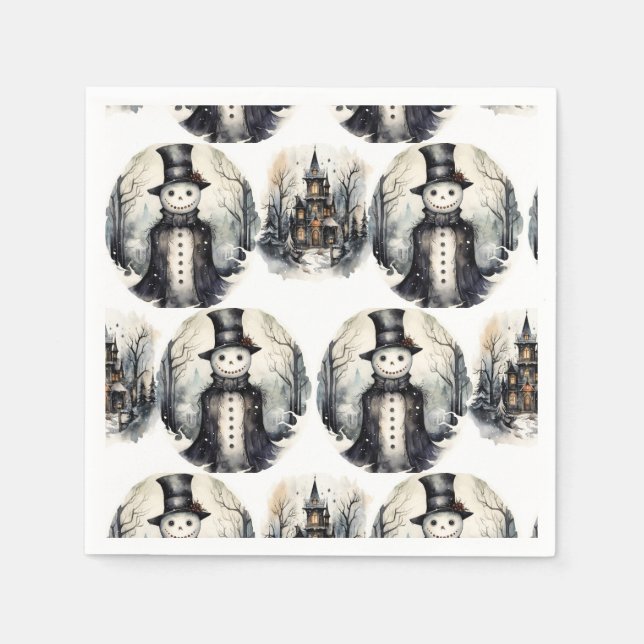 Gotischer Winterschneemann Serviette (Vorderseite)