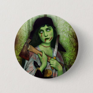 Gotischer Zombie-Mädchen-Halloween-Horror Button