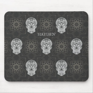 Gotischer Zuckerschädel und graues geometrisches M Mousepad