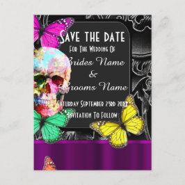Gotischer Zuckerschädel und schwarz Save the Date Ankündigungspostkarte