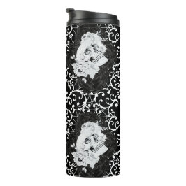 Gotisches Design mit Skullen und schwarzen Rose Thermosbecher