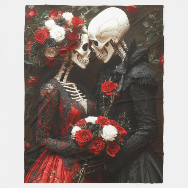 Gotisches Elegantes Skeleton Bride & Groom Black & Fleecedecke (Vorderseite)