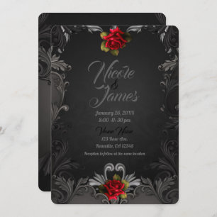 Gotisches Glamour-Rosen-Schwarz-dekorative Einladung