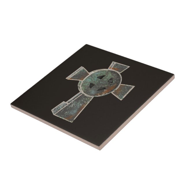 Gotisches Halloween-Friedhofskopfsteinkreuz Zeichn Fliese (Seite)