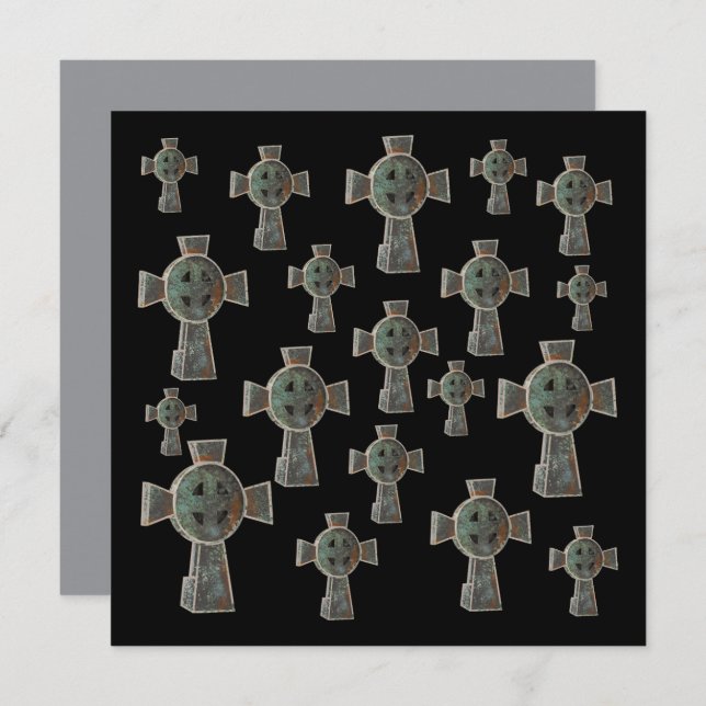 Gotisches Halloween-Friedhofskopfsteinkreuz Zeichn Karte (Vorne/Hinten)
