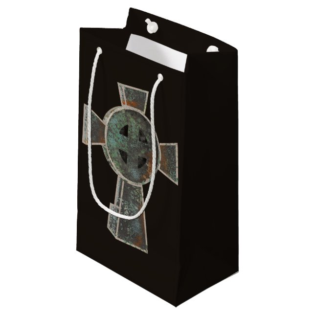 Gotisches Halloween-Friedhofskopfsteinkreuz Zeichn Kleine Geschenktüte (Vorderseite Schrägansicht)